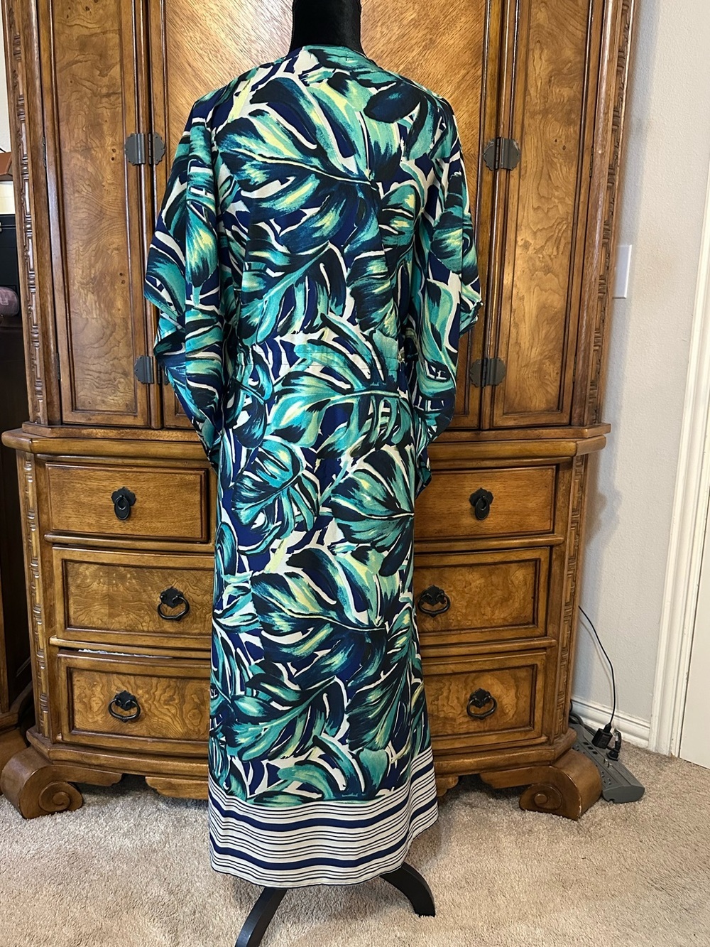 Collection XVIII Tropical Palm Print Beach Cover Up Kimono One Size - Picture 7 of 8
